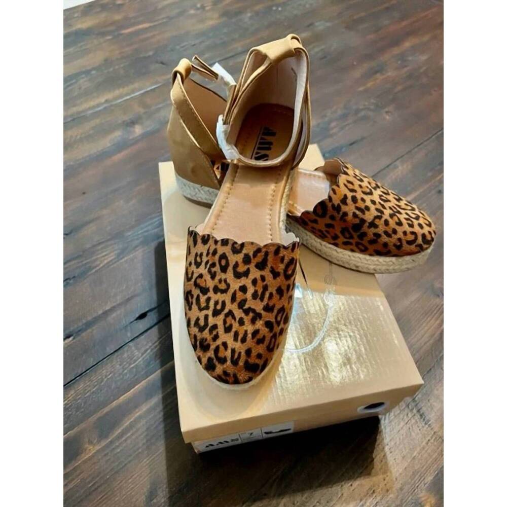 NEW AMS SHOES women's leopard espadrilles in brown